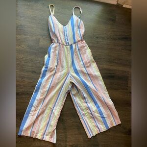 As U Wish Pink and Blue Jumpsuit romper Relaxed Fit cropped leg size small